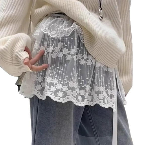 JZROCKER Women Fashion Shirt Extenders Ruffle Lace Layering Fake Top Lower Sweeps Shirt Minis Skirt Half Length Skirt Underskirt