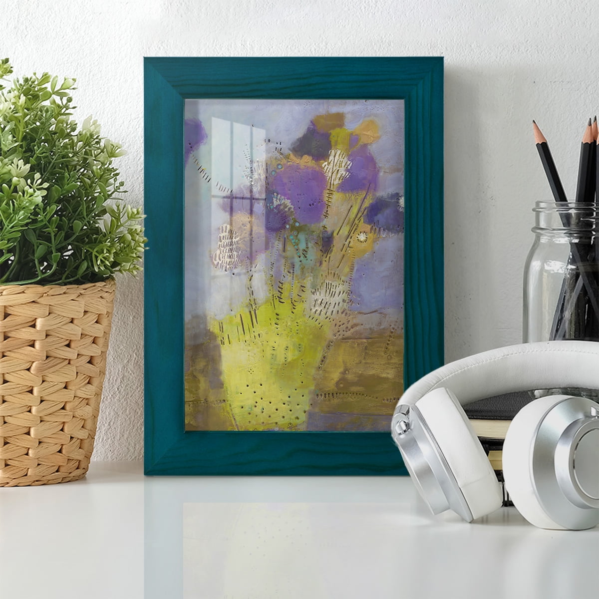 Blumen I -Framed Print w/glass-Ocean Blue