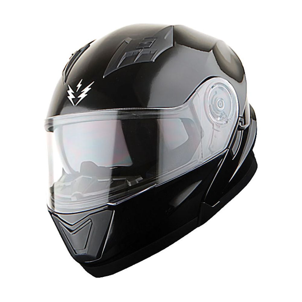 1Storm New Motorcycle Bike Modular Full Face Helmet NOLED901 Dual Visor Sun Shield: Glossy Black