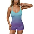 thumbnail image 2 of KIHOUT Women's 2 Piece Gradient Casual Outfits V Neck Spaghetti Strap Ribbed Tank Top High Waisted Shorts Plus Size Spring Summer Wear, 2 of 6