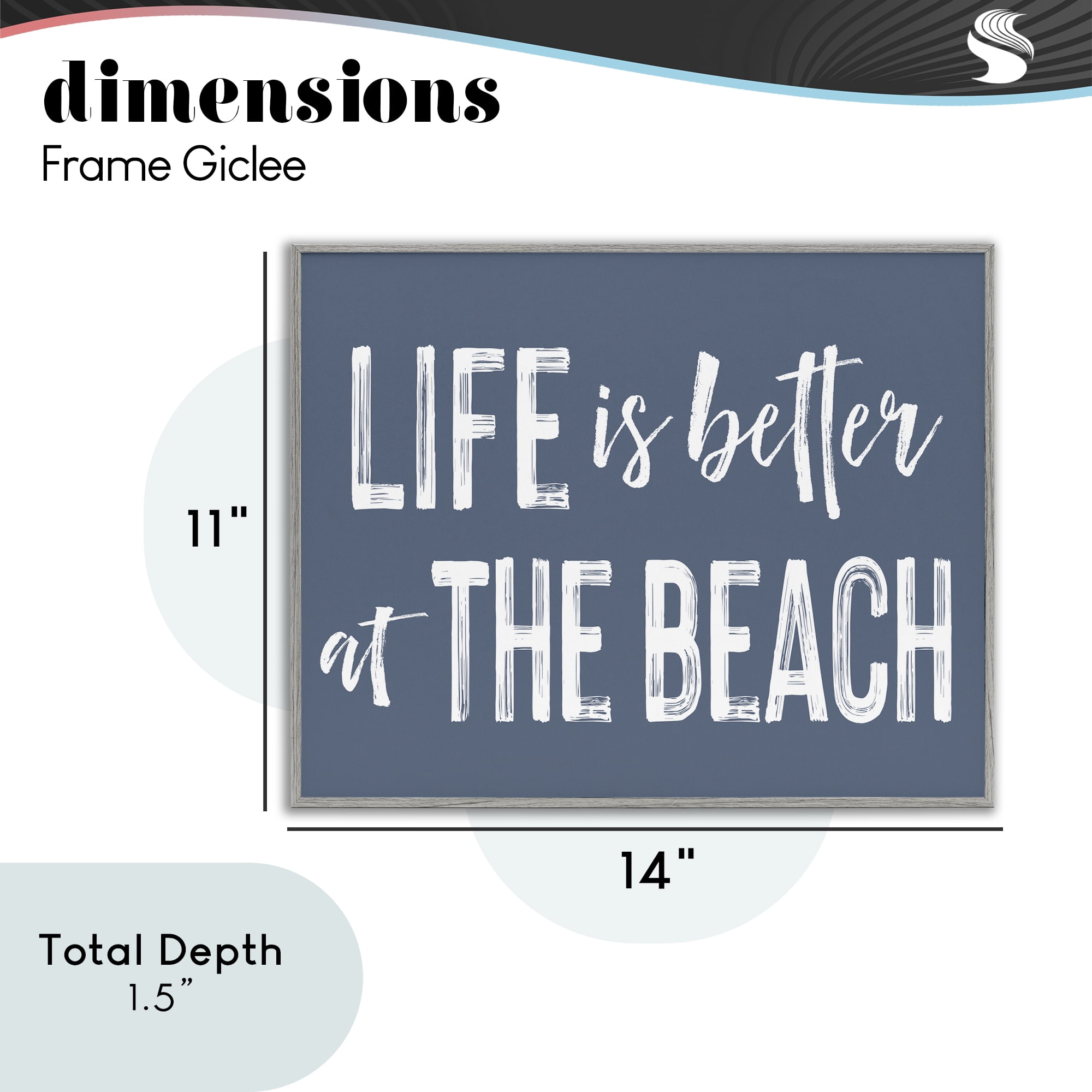 Life Better At Beach Blue Gray Framed Giclee Art, design by Lettered and Lined