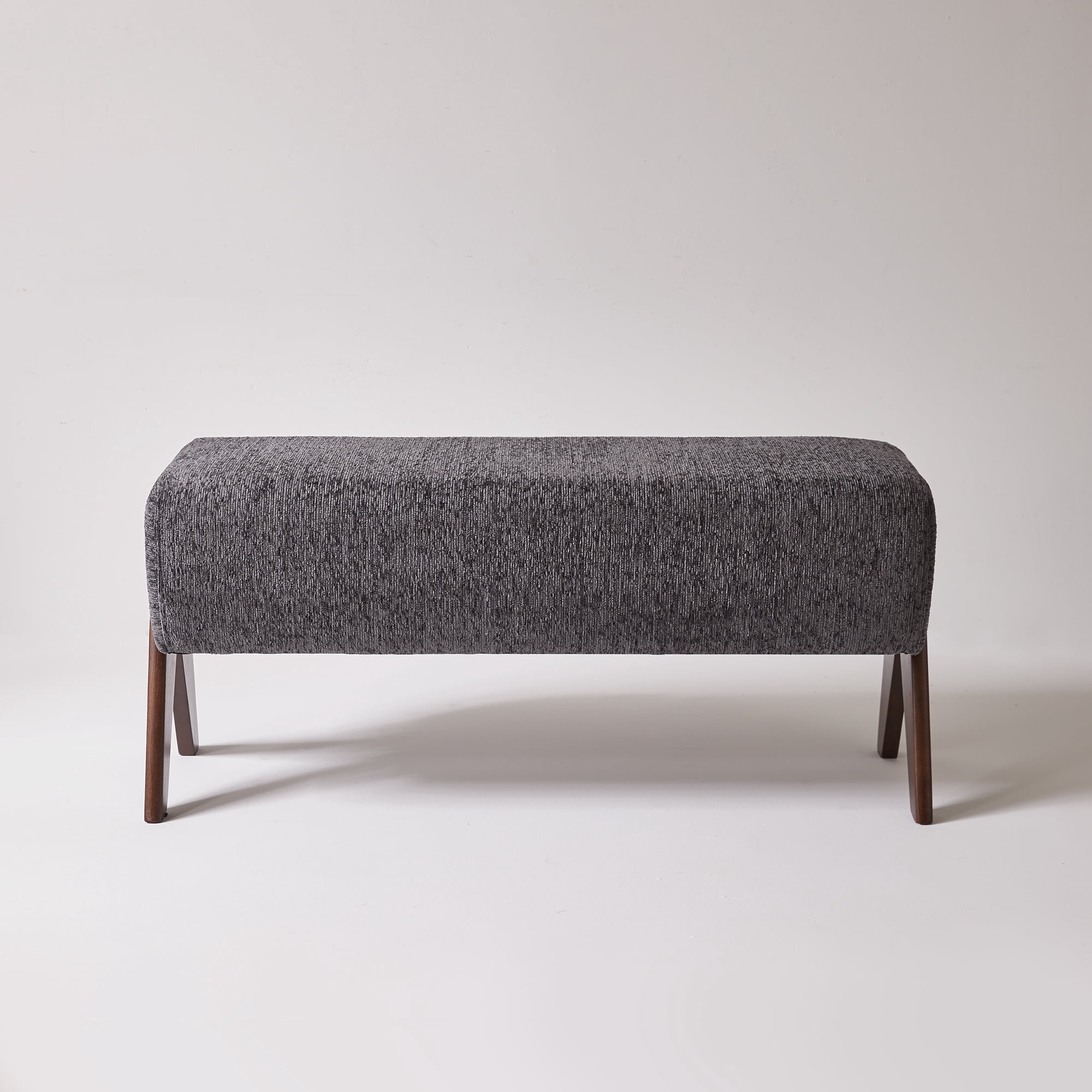 Chenille Upholstered Bench with Solid Wood Legs, Gray, 38.19 in x 15.75 in x 16.93 in