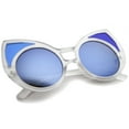 thumbnail image 4 of sunglassLA Unisex Women's Oversize Colored Frame Mirror Lens Cat Eye Sunglasses (Frost / Blue Mirror) - 52mm, 4 of 4