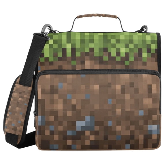 Haosy 3 Ring Zipper Binder with Shoulder Strap Waterproof Trapper Keeper 2 Inch D-Ring 500 Sheets Capacity, Dirt Grass Pixel Art