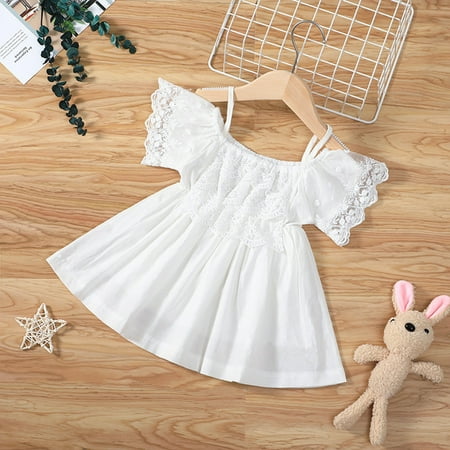 

Tking Fashion Toddler Infant Baby Girl Dress Floral Ruffle Sleeve Dresses Girls Sundress White 100
