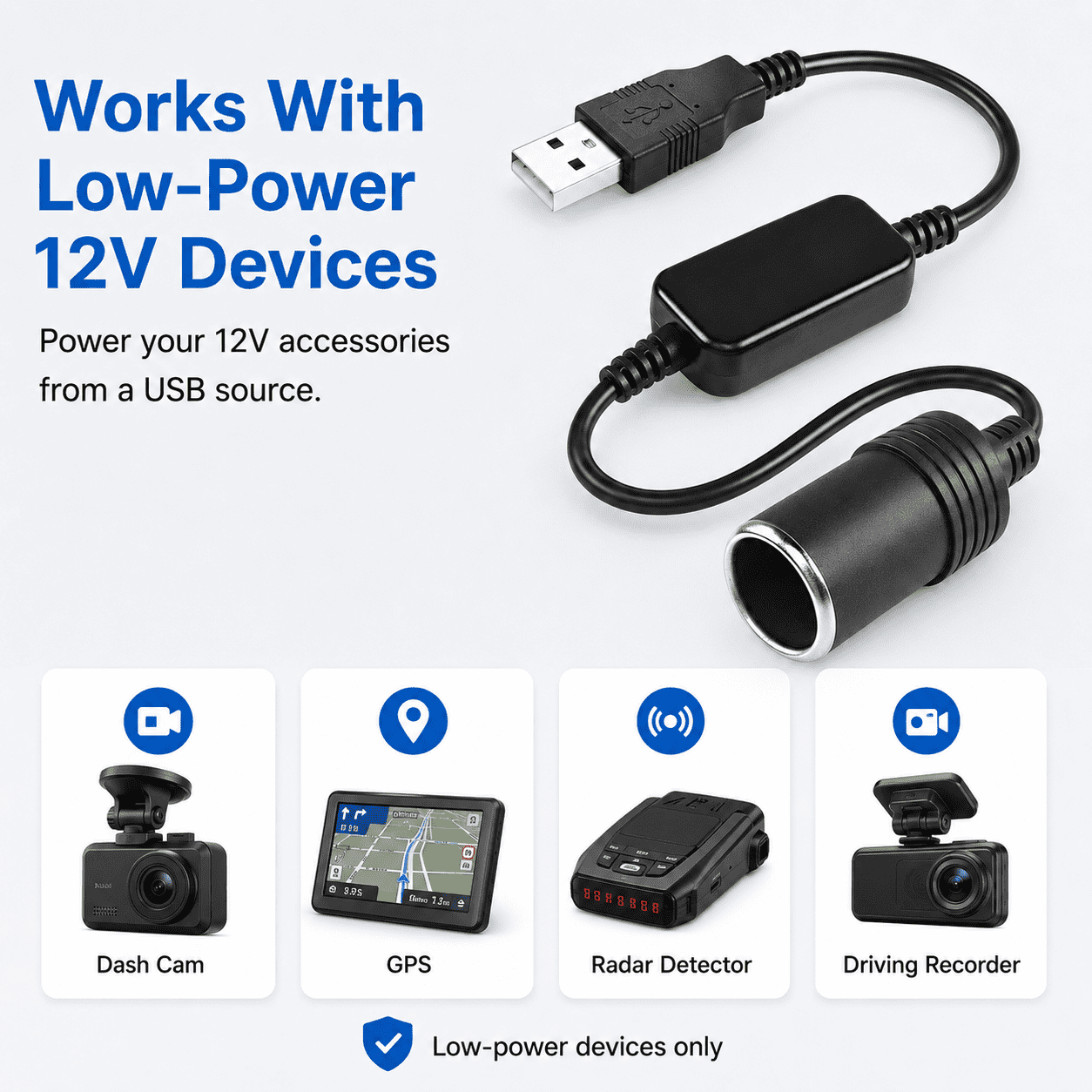 Slaprin USB to Cigarette Lighter Socket Converter for Car,USB A Male 5V to 12V Step Up Car Cigarette Lighter Female Adapter Cable for Car Driving Recorder,GPS,E-Dog