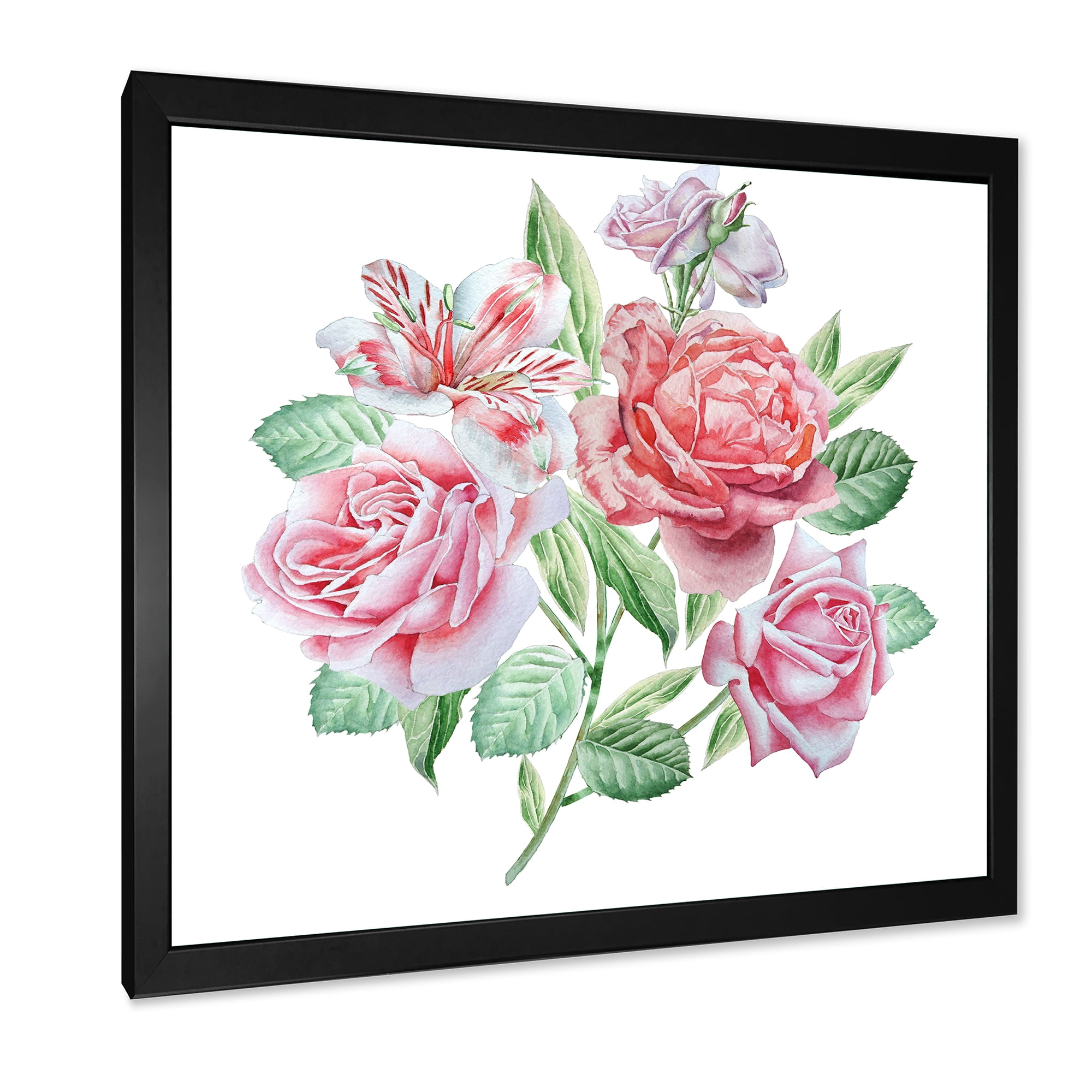 Spring Flowers Alstroemeria Pink Roses 16 in x 16 in Framed Painting Canvas Art Print, by Designart