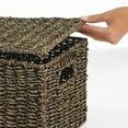 thumbnail image 5 of mDesign Woven Seagrass Home Storage Basket with Lid, Set of 3 - Black Finish, 5 of 8