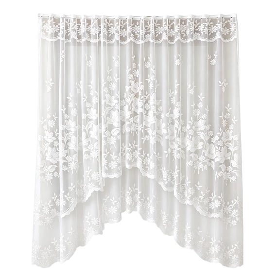 OADUKQ White Lace Curtain, Polyester Scalloped Valance with Floral Embroidery, Kitchen Window Café or Small Décor, 63 X 39.37 in