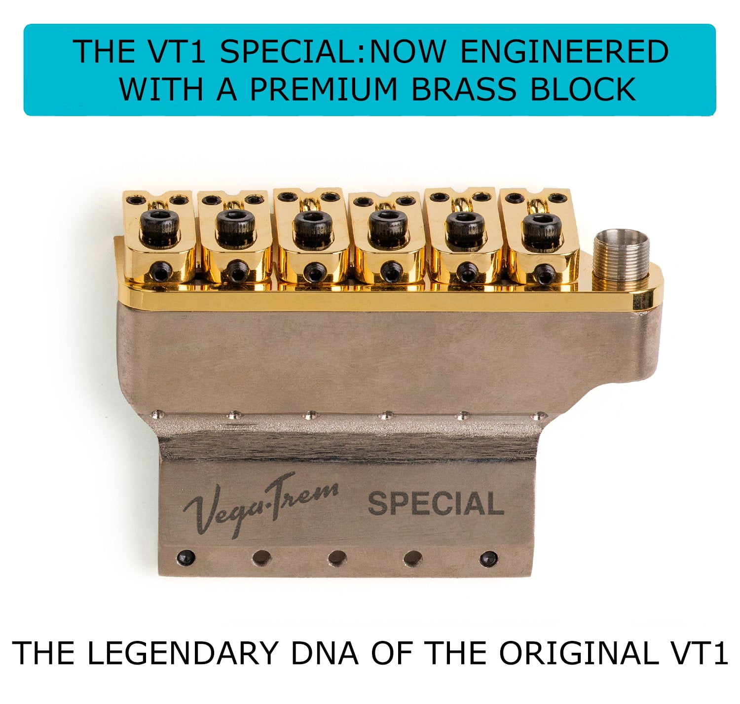 Vega-Trem VT1 Special Standard 6-Screw Stratocaster Guitar Tremolo Bridge For Strat No Mods Easy Installation Gold, Right