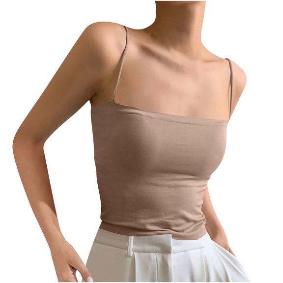 Staron Women's Casual Sling Tank Top Solid Color Basic Round Neck Sleeveless Comfy Loose Fit with Pockets, Khaki XXL