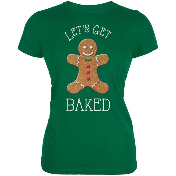 Christmas Gingerbread Man Let's Get Baked Kelly Juniors Soft T-Shirt - Large