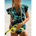 thumbnail image 3 of BIKINX Women's Ruffle One Piece Swimsuits Zipper Bathing Suits Leaf Floral, 3 of 6