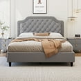 thumbnail image 3 of Dawn Whisper Full Size Upholstered Bed with Ruched and Button Tufted Headboard, Gray, 3 of 8