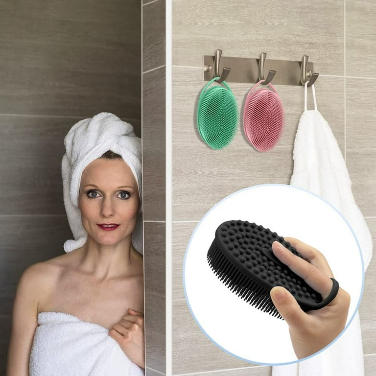 Ousiya Silicone Body Scrubber Loofah Exfoliating Body Brush Shower Scrubber  for Kids Women Men All Kinds of Skin(3 Pack) Pink/Blue/Black