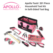 Apollo Tools 201 Piece Household Tool Kit in a Soft-Sided Tool Bag Pink - DT0020P