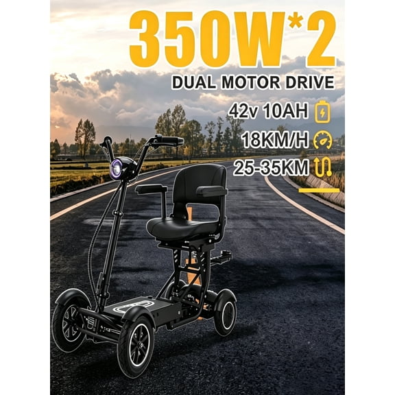 Portable Folding Electric Mobility Scooter for Adults & Seniors, 4 Wheel Lightweight Travel Scooter with Storage Basket
