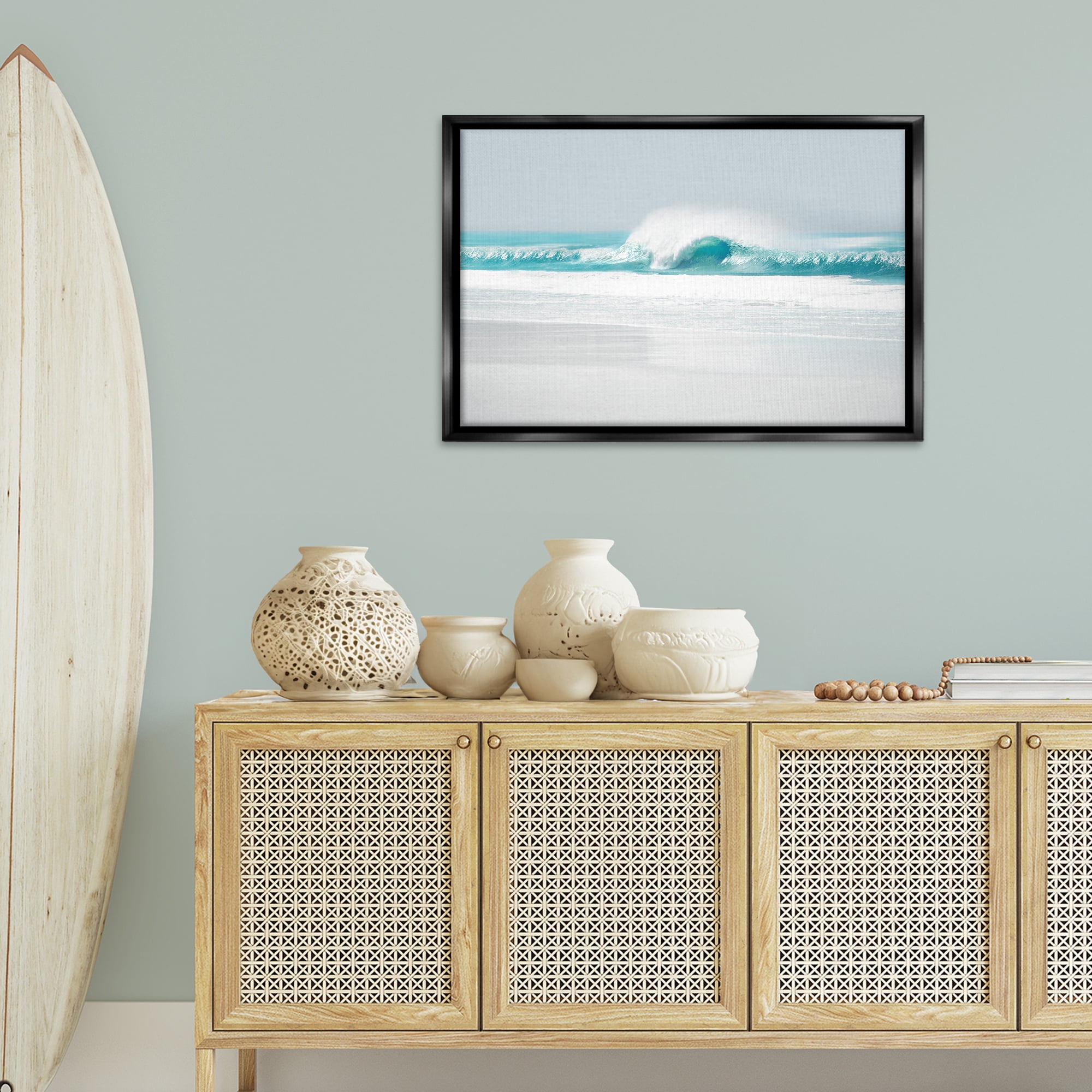 Stupell Industries Rolling Aqua Waves Landscape & Nature Photography Black Floater Framed Canvas Art Print Wall Art, 31 x 21