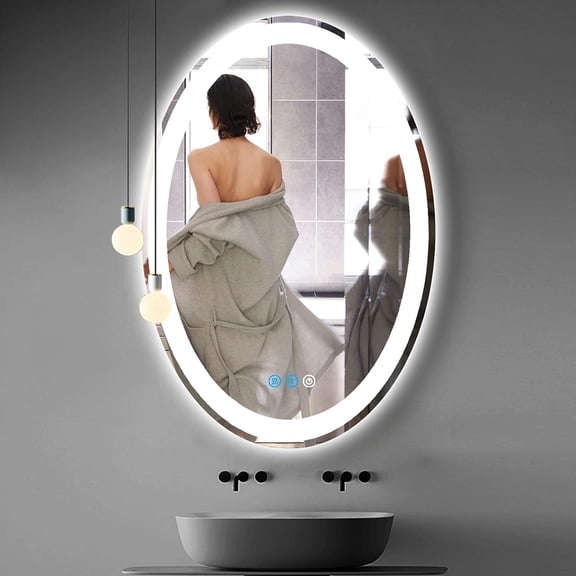 30 x 20 Inch LED Oval Bathroom Mirror with Lights Smart Memory 3 Color Dimmable Front lit Antifog Shatterproof Tempered Glass 30 Inch Oval Lighted Vanity Mirror for Bathroom Wall Mounted