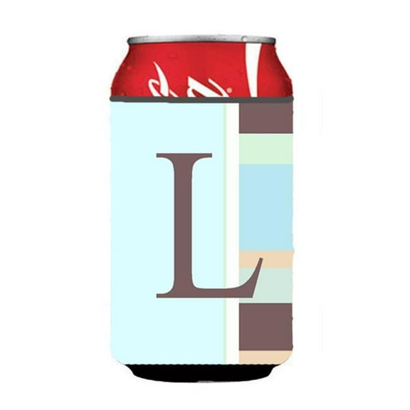 Letter L Initial Monogram - Blue Stripes Can or Bottle  Hugger