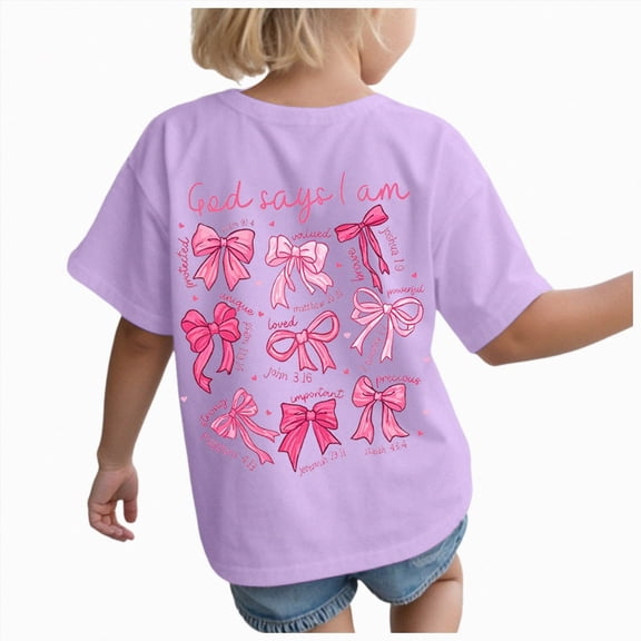 BOBOGOJP Cute Bow Christian Shirts Graphic Tees Girls Jesus God Faith Bible Shirt Cotton Religious Top Light Purple for Size 9-10 Years