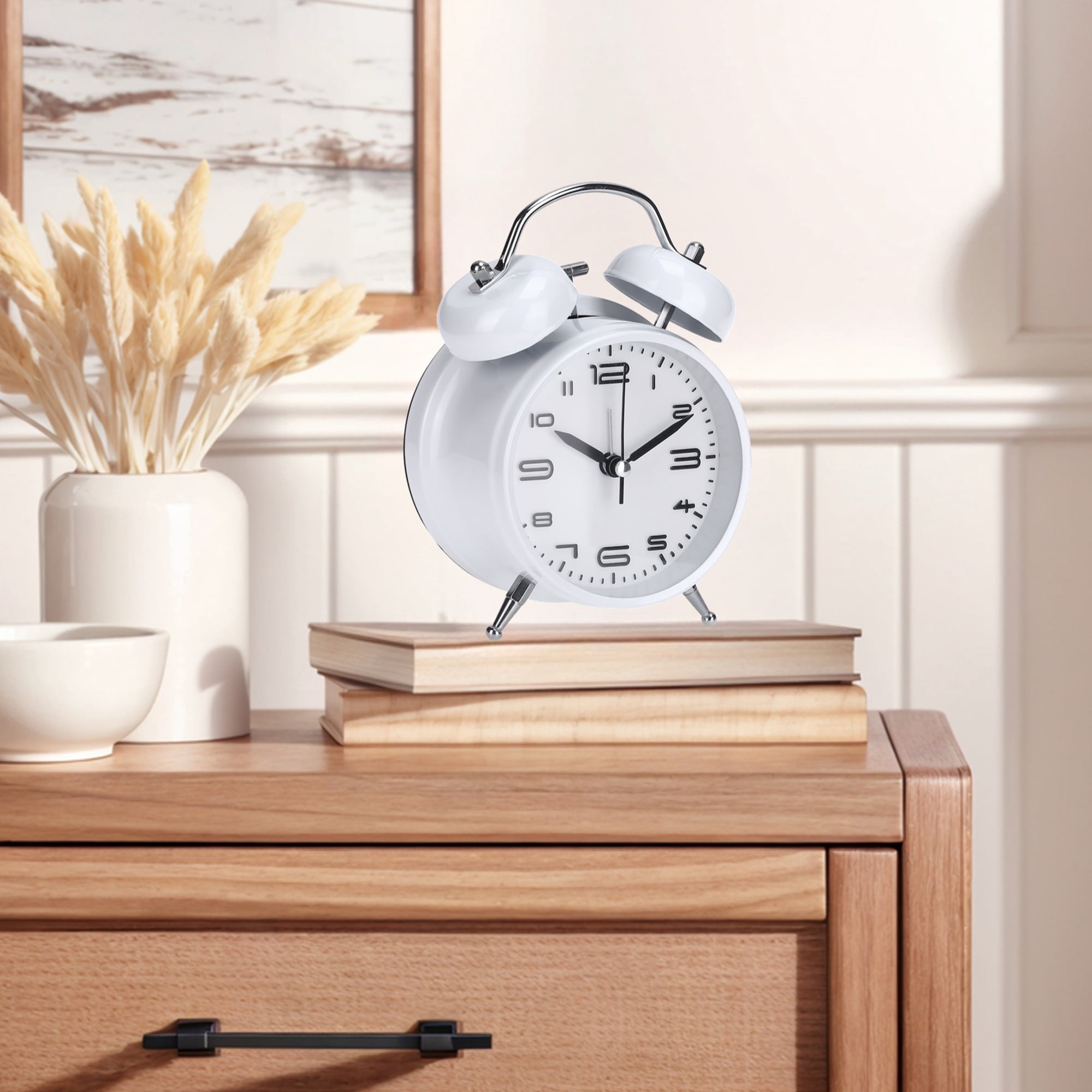 Unique Bargains Old Fashioned Loud Alarm Clock with Night Light White