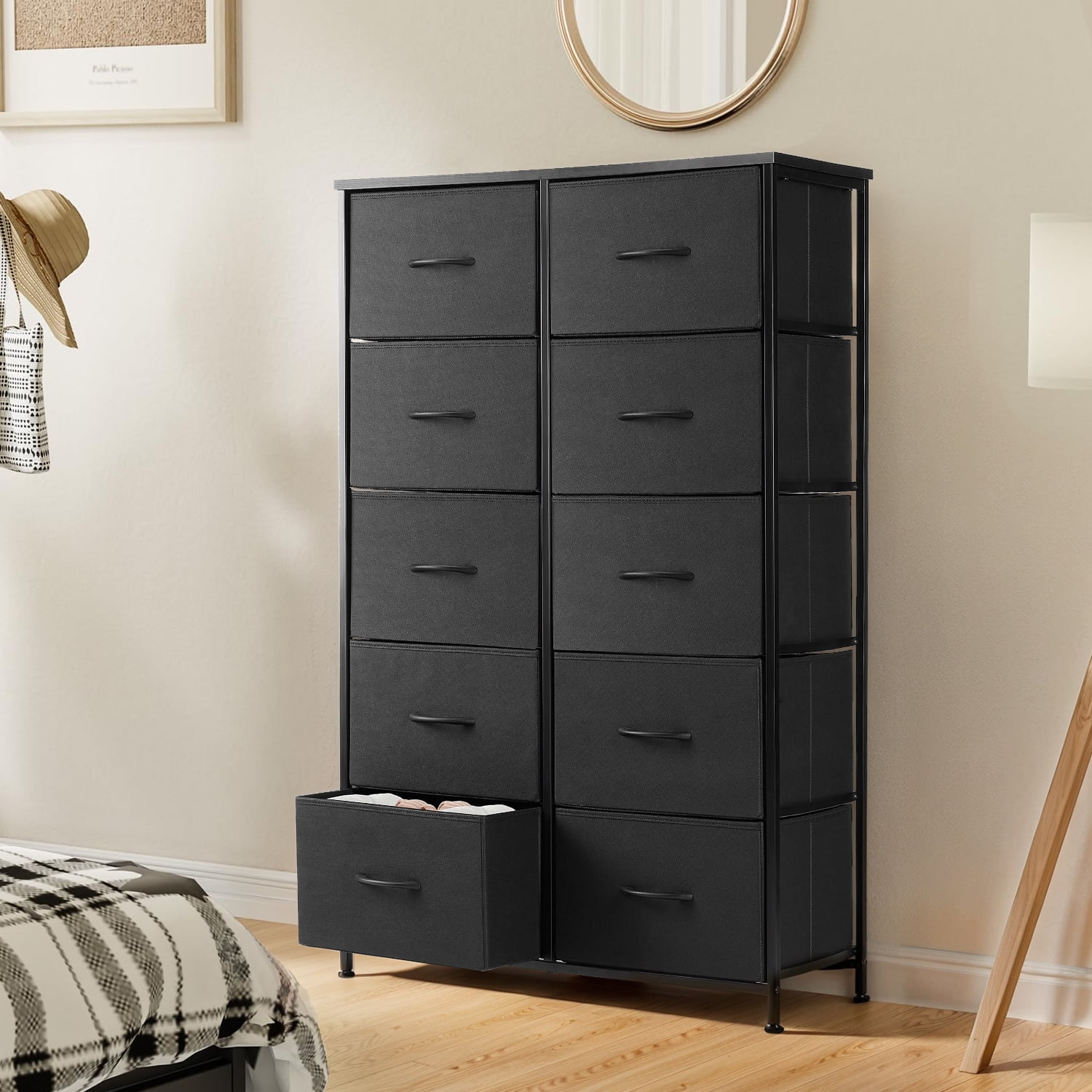 Modern 10 Drawer Fabric Dresser, Chest of Drawer Organizer Storage Cabinet for Bedroom Clothes Closet, Entryway,Black