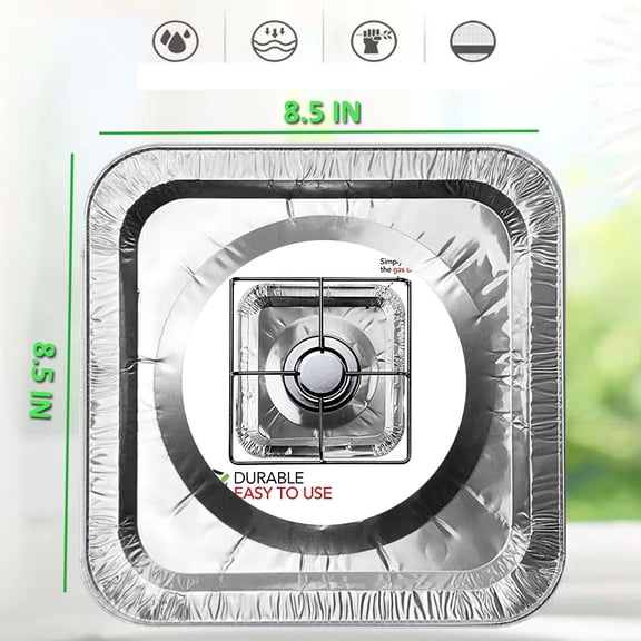 Gas Stove Burner Covers | Disposable Aluminium Stove Burner Liner | 8.5 Inch Square Heat-resistant Gas Stove Protector