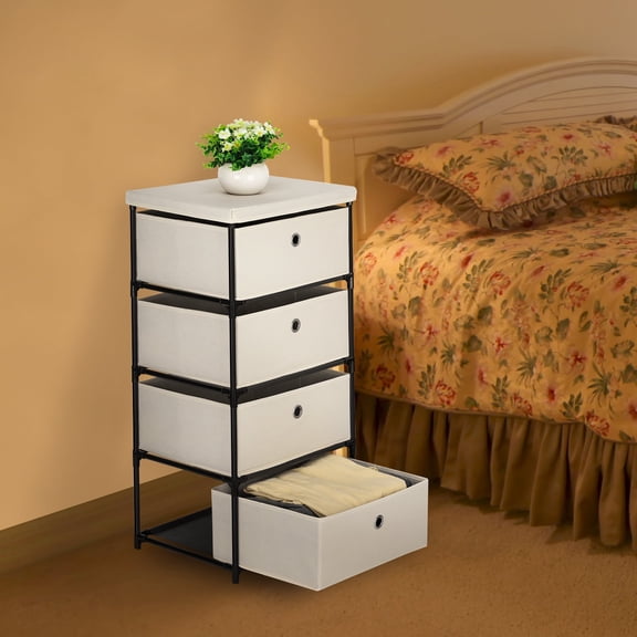 4-Drawer Fabric Storage Dresser, White Closet Organizer with Easy Assembly for Bedroom, Dorm, Hallway