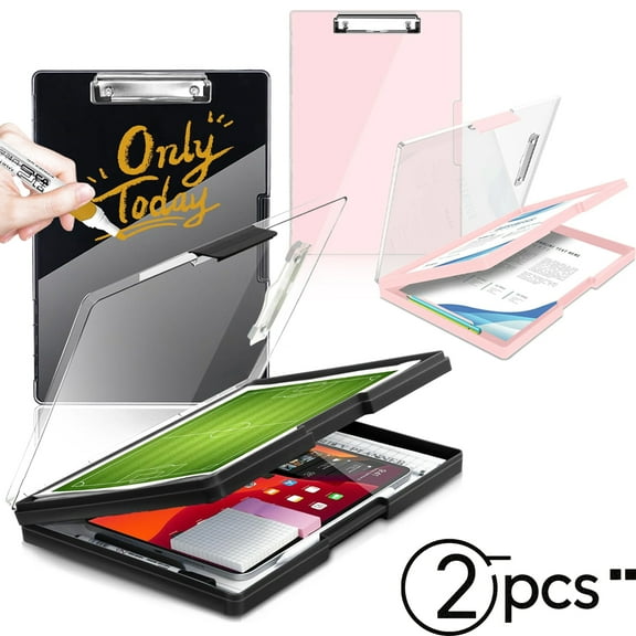 YMWVH 2 Pack Clipboard with Storage, Heavy Duty 8.5x11 Dual Compartment - Dry Erase Plastic Nursing Clipboard, High Capacity Folder for Teachers, Nurses, School & Office Supplies