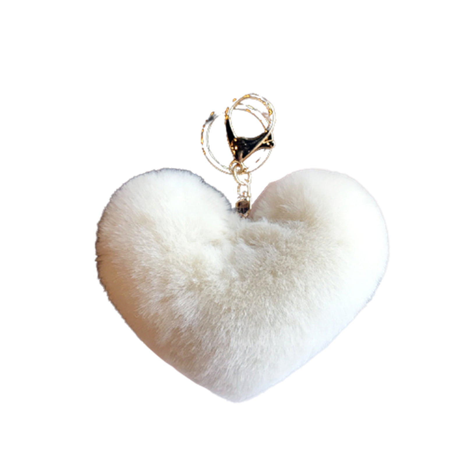 Colorful Love Heart Plush Pendant Keychain Car Bag accessories Faux rabbit fur# 