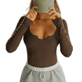 thumbnail image 1 of Women's Casual Basic Long Sleeve Round Neck Slim Fitting Ribbed Knit Tops Coffee L, 1 of 3