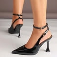 thumbnail image 6 of HomeDM Women's Kitten Heels Closed Pointy Toe Ankle Strap Dress Pumps Shoes for Wedding Party Work, Black Size 9, 6 of 9