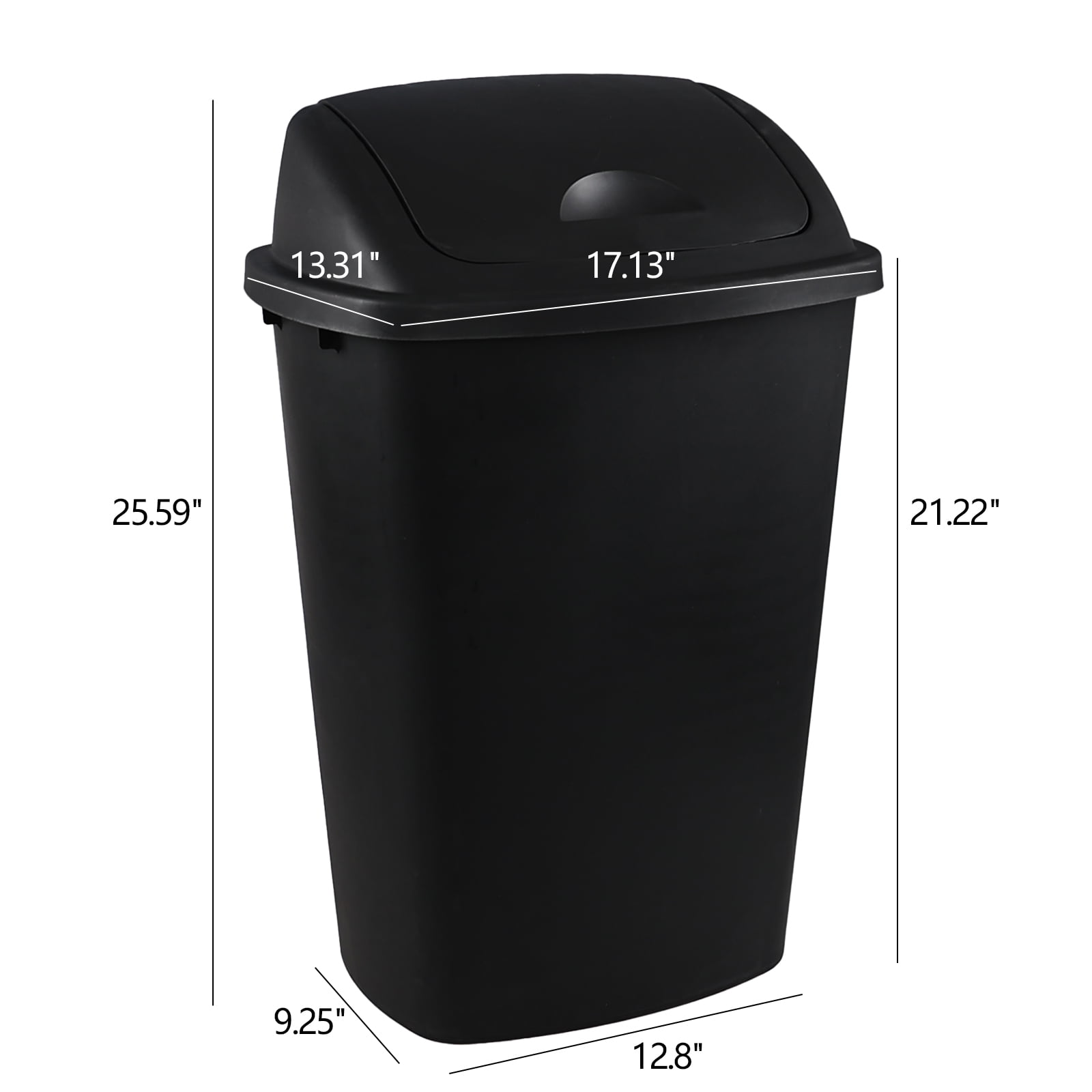 Aninhao 13 Gallon Garbage Can with Swing Lid, 4 Pack Plastic Kitchen Trash Can, Black