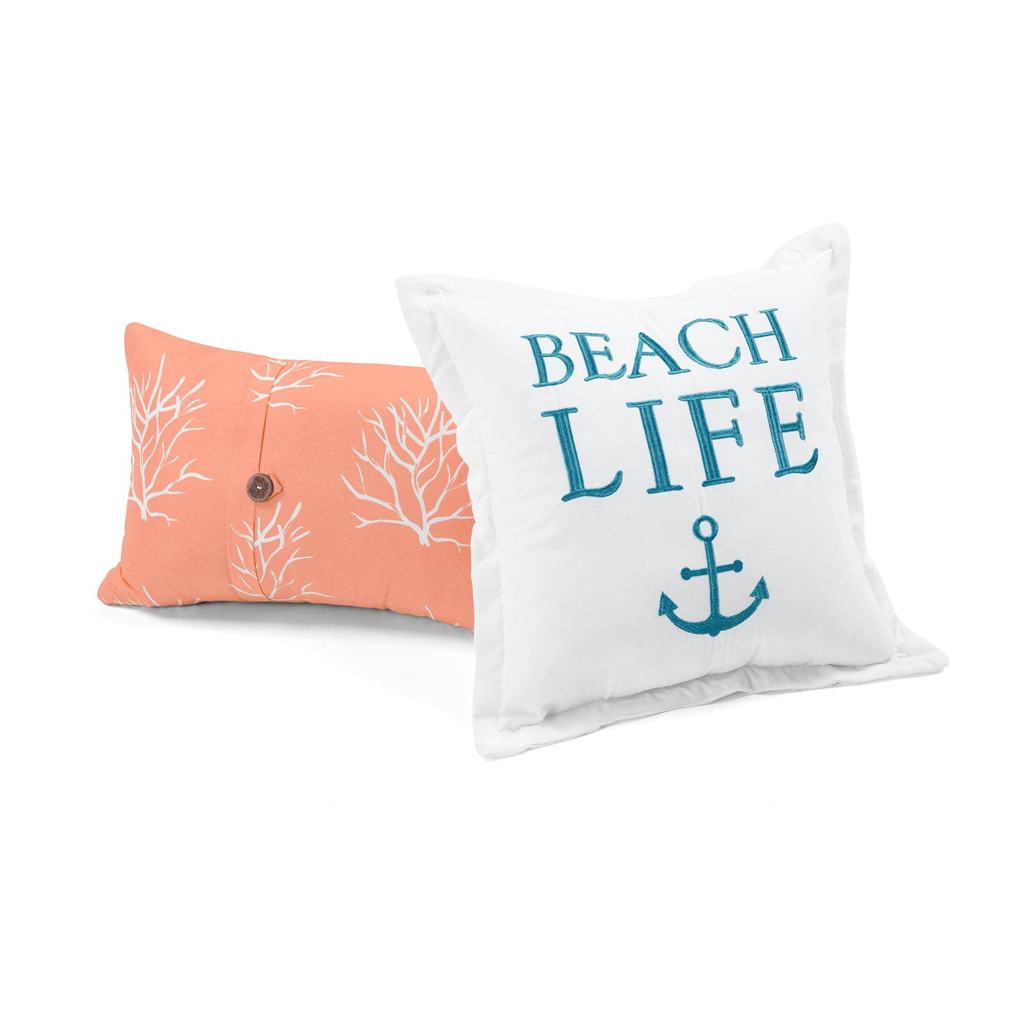 Lush Decor Coastal Reef Feather Quilt Blue/Coral 7Pc Set Full/Queen