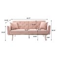 thumbnail image 5 of Velvet Futon Sofa Bed with Two Pillows, Modern Accent Sleeper Sofa Couch with Golden Metal Legs with Adjustable Backrest, Convertible Loveseat Sofa Recliner Couch for Living Room Bedroom, Pink, 5 of 7