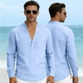 thumbnail image 2 of USNSM Mens Linen Henley Shirts Long Sleeve Casual Solid Color Summer Beach T Shirts with Pocket Lightweight Hippie Yoga Tops Blue XXL, 2 of 7
