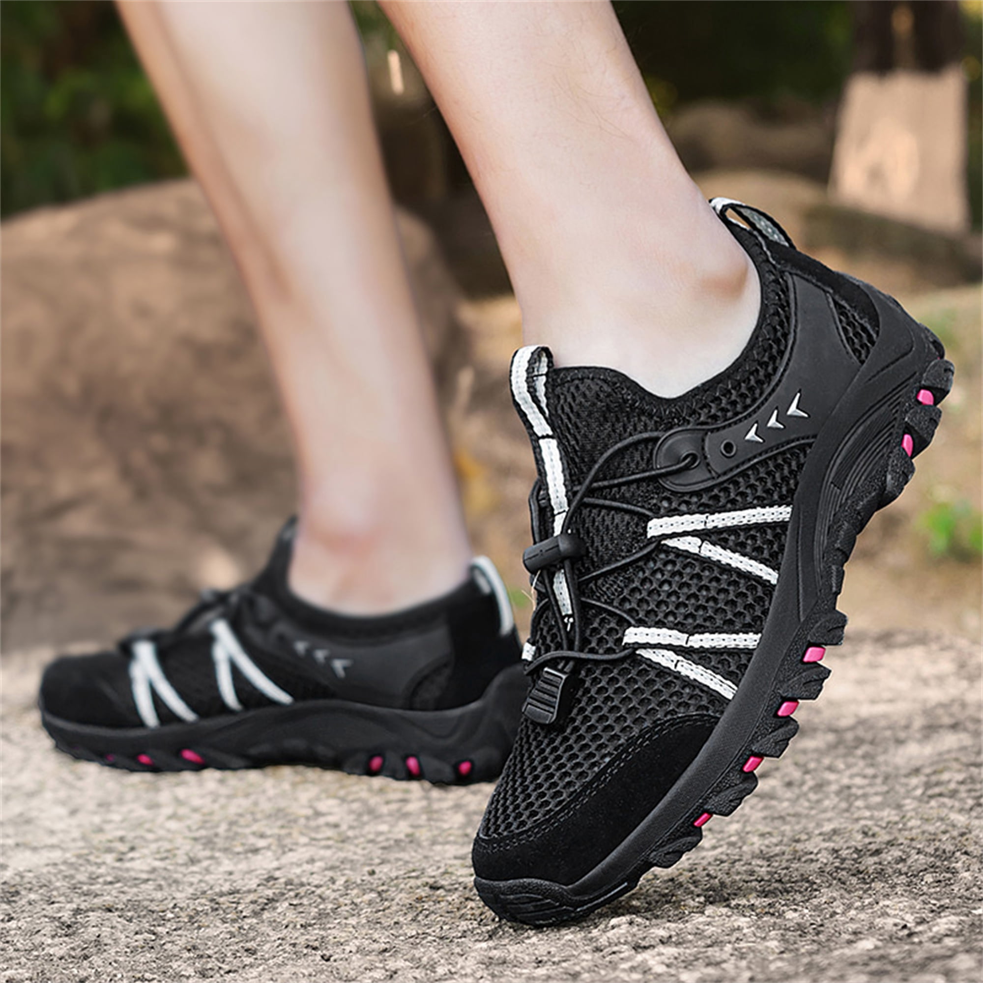 LASUDRAA Men Women Unisex Outdoor Hiking Shoes, Breathable Mesh Non‑Slip Lightweight Quick‑Lace Trekking Water Sneakers