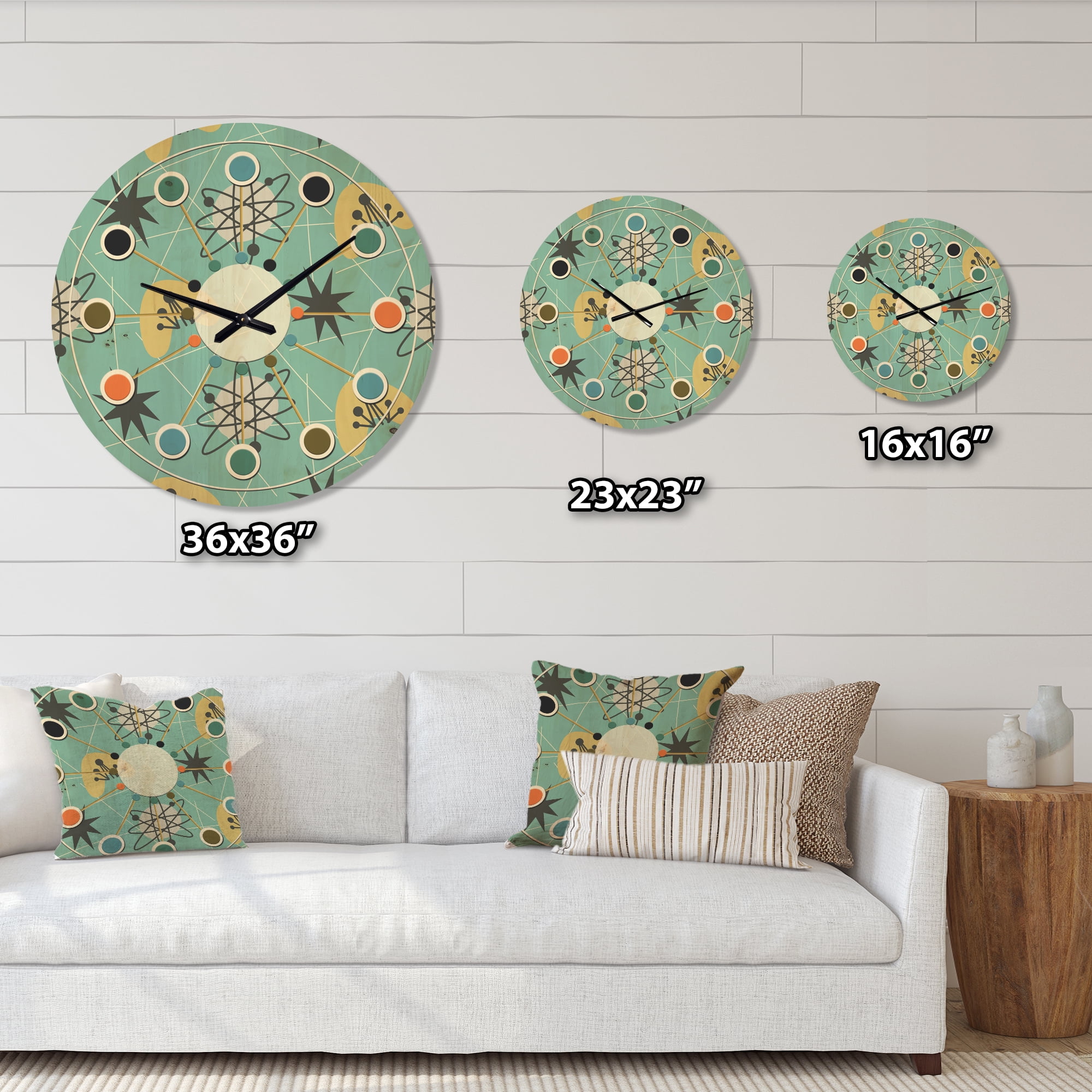 Designart '1950 Retro Pattern Shapes I' Mid-Century Modern Wood Wall Clock