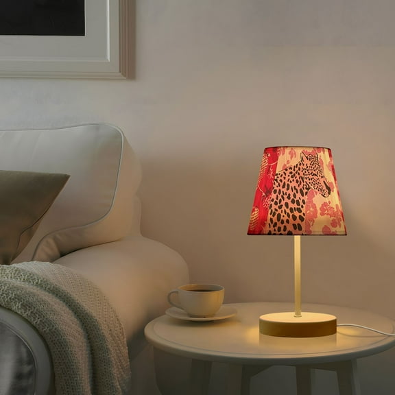 Pink Cheetah Strawberries Desk Lamp 3 Color Modes LED Table Lamp Nightstand Reading Light for Bedroom Living Room