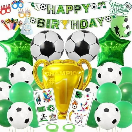 WEEKS Soccer Party Supplies - Birthday Party Decorations for Children,Contain a Soccer Banner,5 Foil Balloons,18 Latex Balloons,a Soccer Cake Topper ,Great for Children Birthday Party