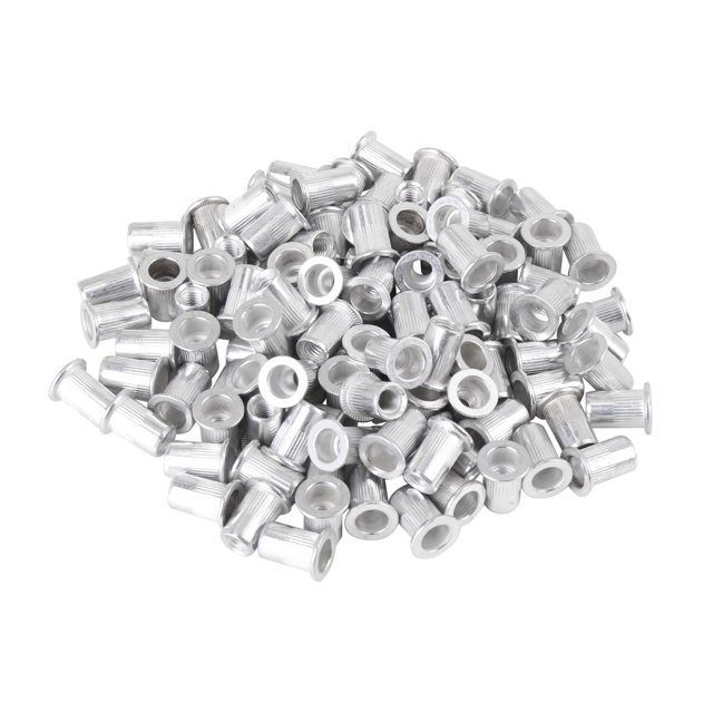 110 Pcs M6 Silver Tone Aluminum Alloy Car Auto Flat Head Rivet Nut Threaded Insert