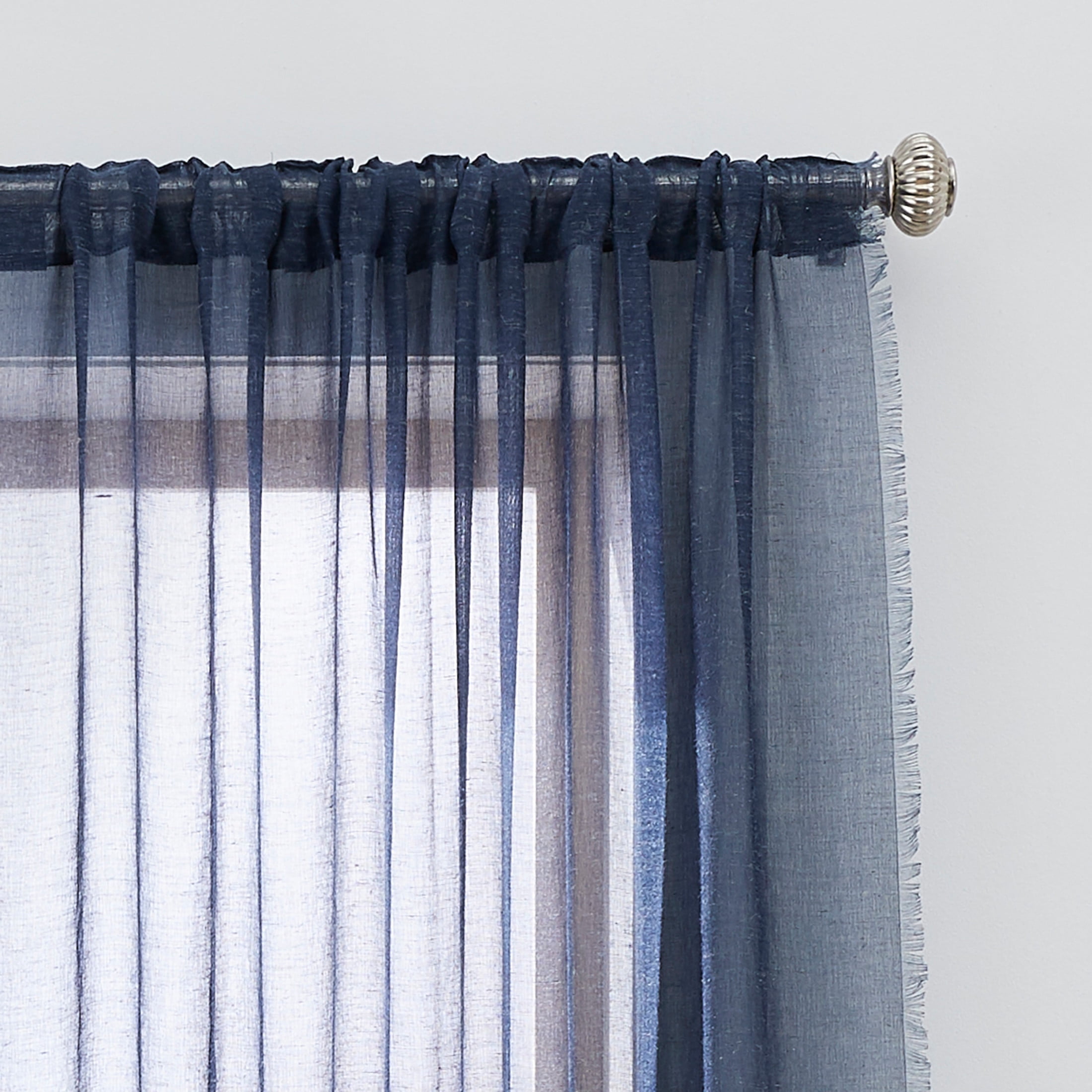 Better Homes & Gardens Solid Fringe Rod Pocket Curtain, Single Panel, Washed Indigo, 50 in W x 84 in L