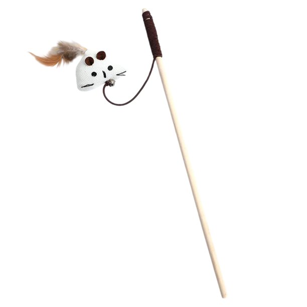 Juguete interactivo para gatos con plumas y palo de madera. Estimula los instintos naturales.