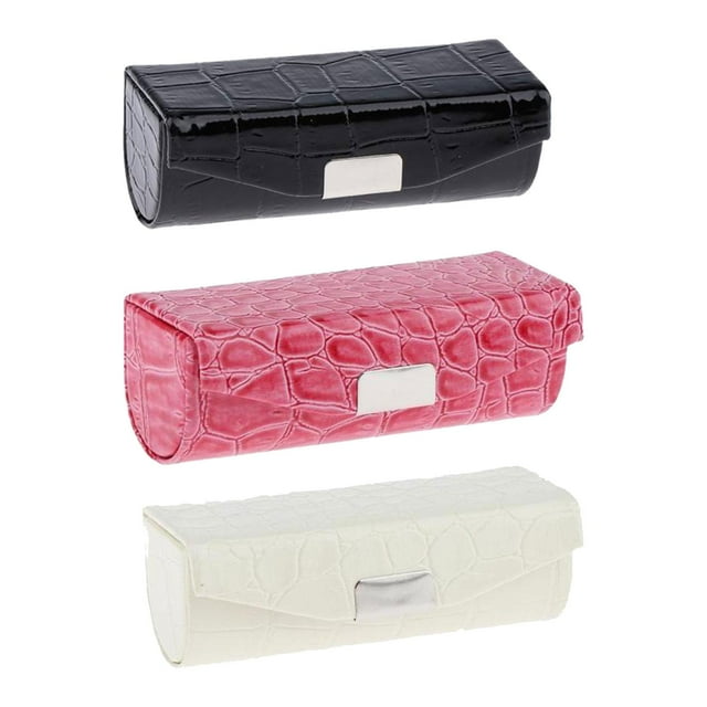 HILABEE Ensemble Élégant de Coffret de Rangement pour Rouges à Lèvres - 3 Pcs en Similicuir Luxueux Noir et Rouge Rose et Blanc