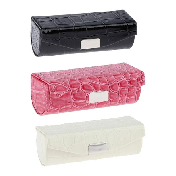 3 fundas de piel sintética Salvador Estuche de pintalabios con espejo Negro Rosa Rojo Blanco