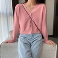 thumbnail image 3 of Women's Knit Cardigan, Spring Soild Color V-neck Long Sleeve Thin Korean Style Crop Tops, 3 of 5