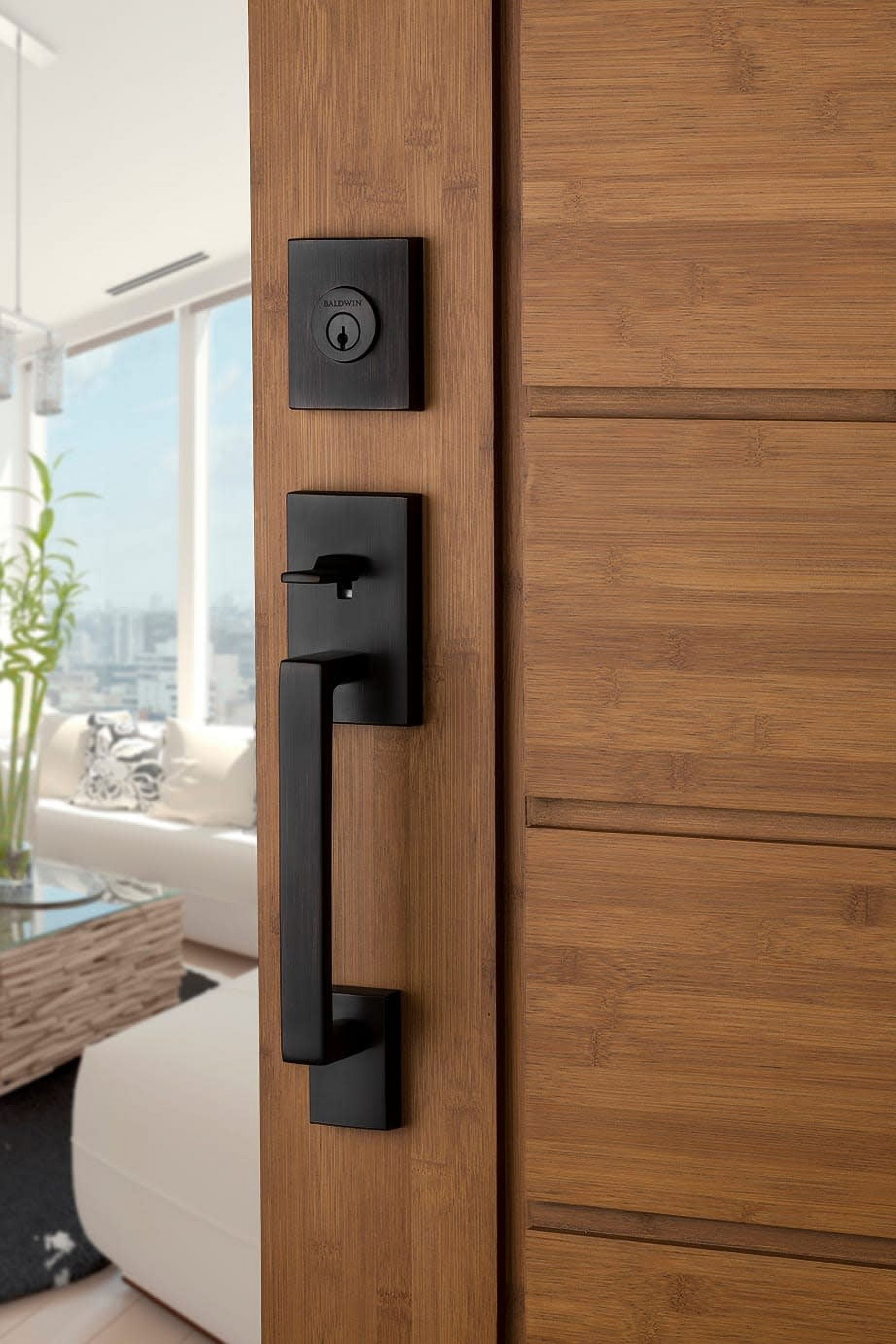 Baldwin Reserve Sclajxsqucrr112 Single Cylinder La Jolla Handleset Square Lever Contemporary Round Rose Venetian Bronze Finish