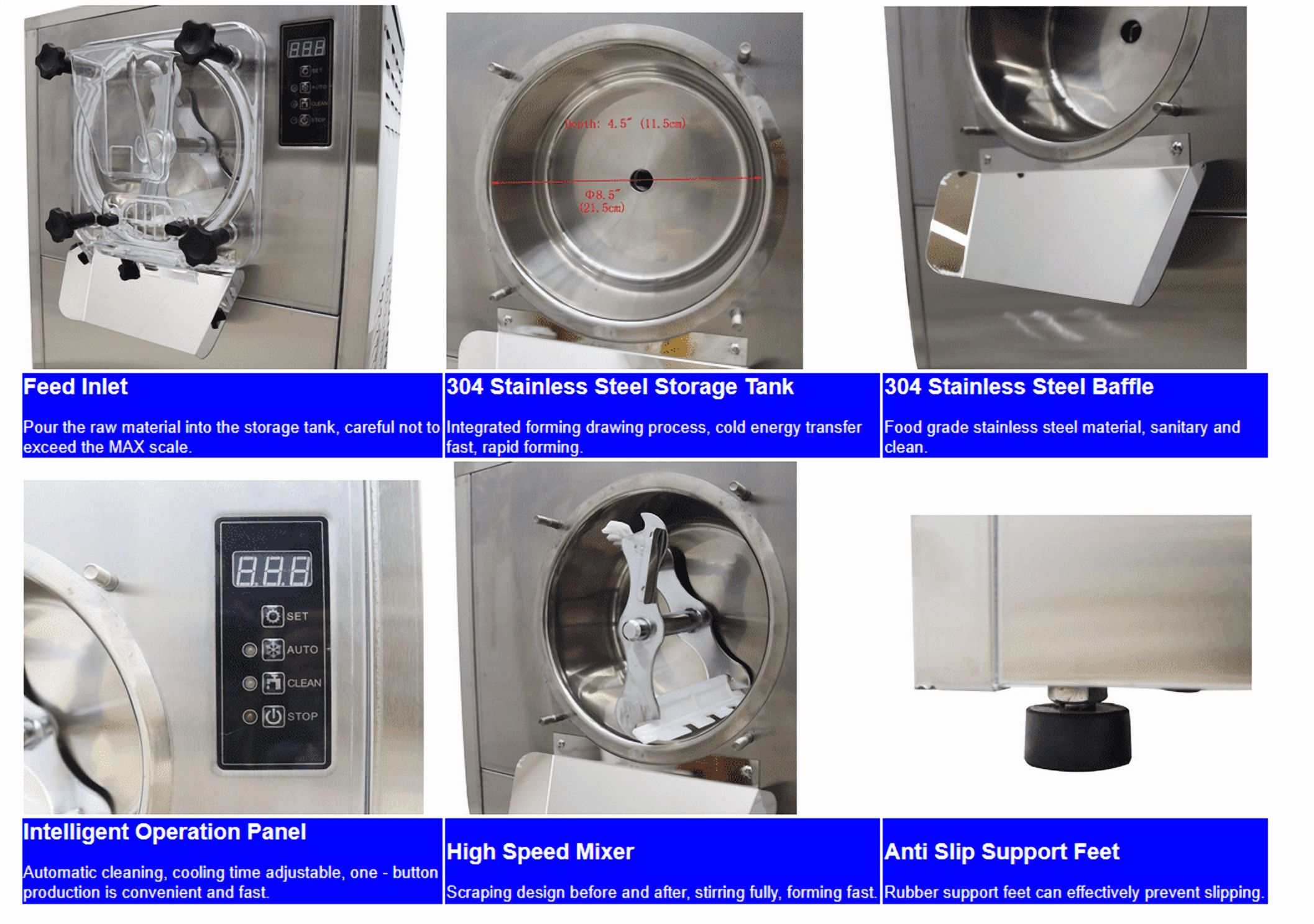 Single Head Hard Ice Cream Machine Ice Cream Maker with LED Display Screen 110V 25-30L/h