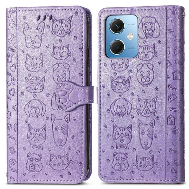 Funda Cartera FOXDOCK para XIAOMI Redmi Note 12 5G , Flip PU con Relieve de Gatos y Perros, Tarjetero y Soporte